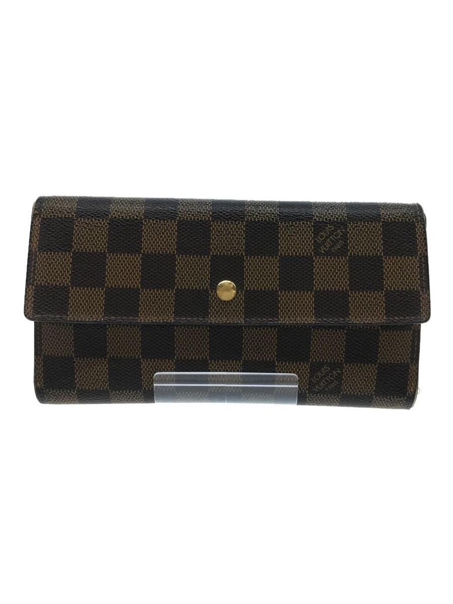 【中古】LOUIS VUITTON◆ポルト・トレゾールインターナショナル_ダミエ・エベヌ_BRW/PVC/BRW/レディース【服飾雑貨他】