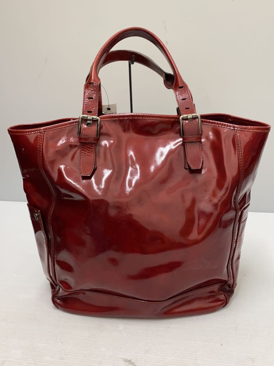 【中古】Salvatore Ferragamo◆パテントレザートートバッグ/エナメル/RED/無地【御徒面子】