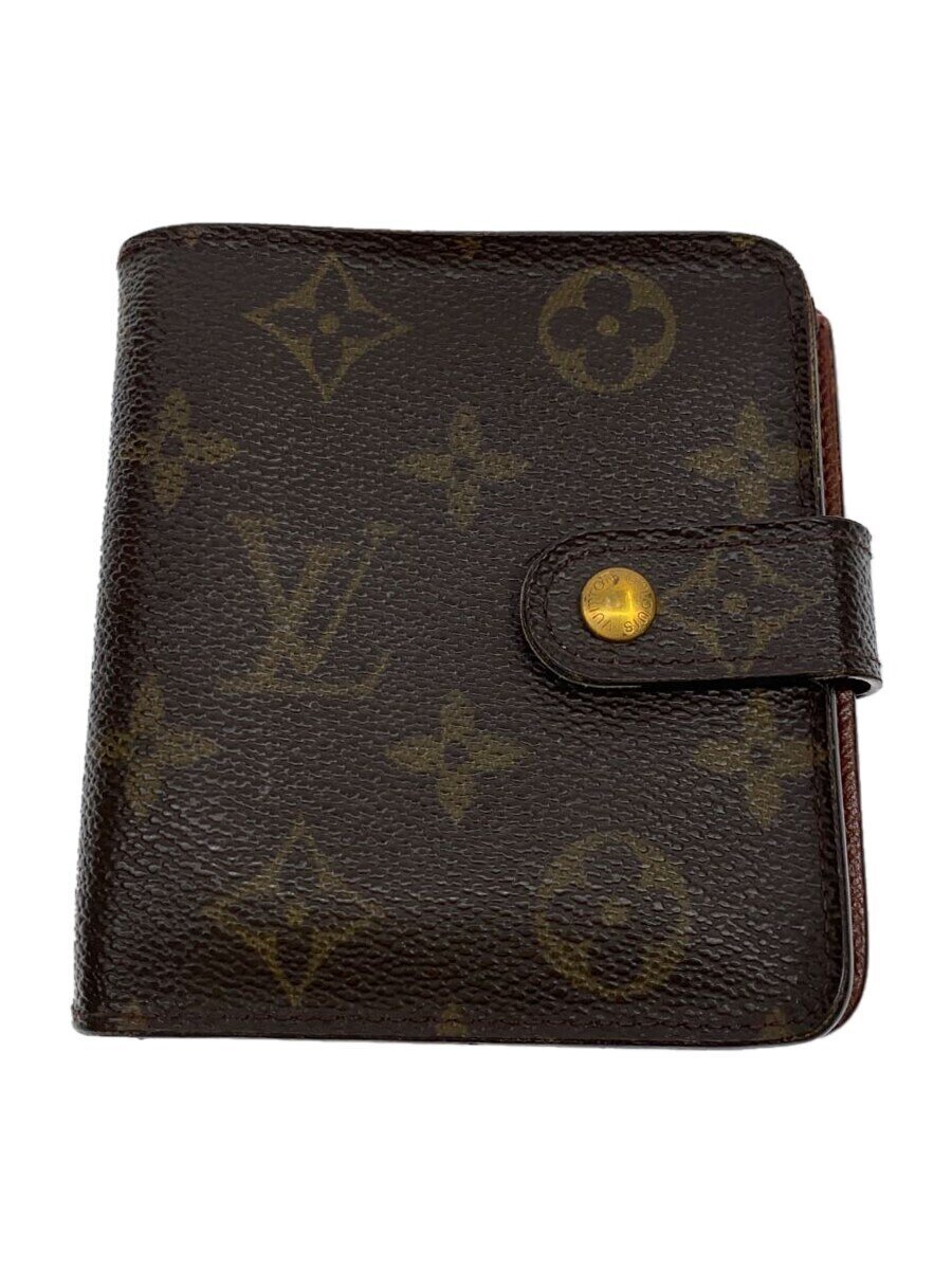 【中古】LOUIS VUITTON◆コンパクト・ジップ_モノグラム・キャンバス_BRW/PVC/BRW/メンズ【服飾雑貨他】
