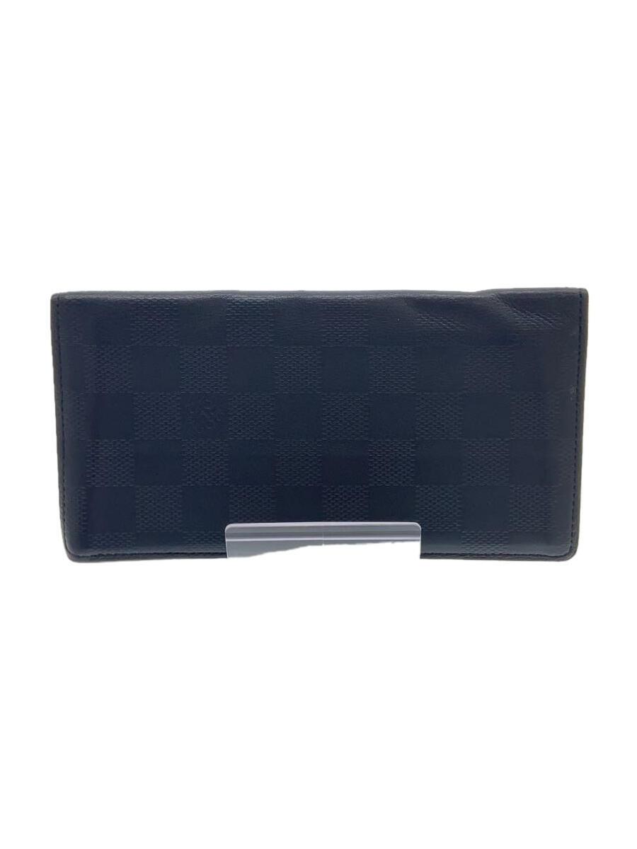 【中古】LOUIS VUITTON◆ポルト・フォイユ・ブラザ_ダミエ・アンフィニ_BLK/レザー/BLK/無地/メンズ【服飾雑貨他】