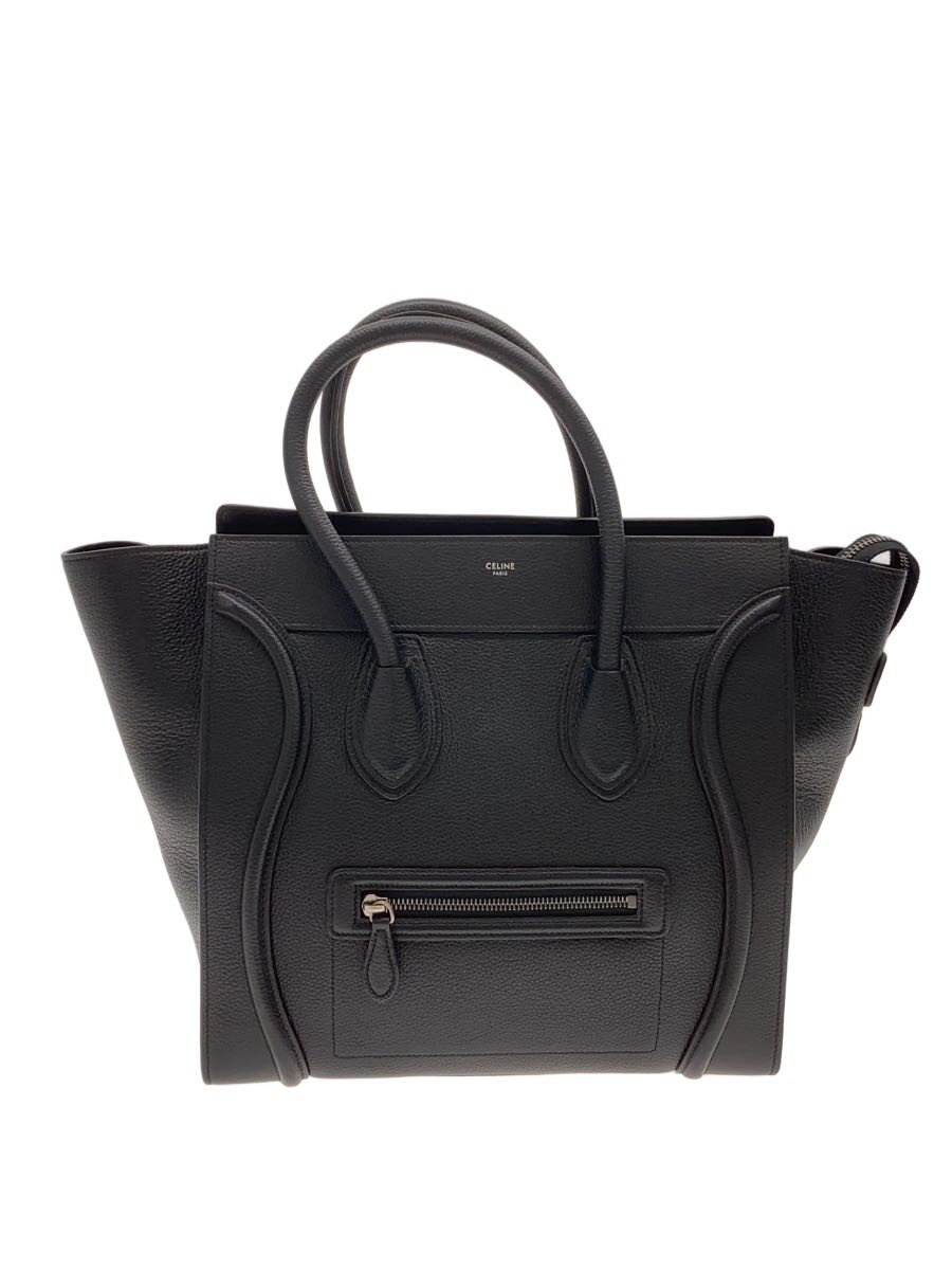 【中古】CELINE◆ラゲージミニ/ハンドバック/なめし革/BLK/無地【御徒面子】