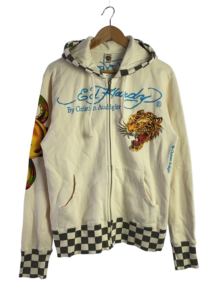 【中古】Ed Hardy◆ジップパーカー/S/綿織物/CRM/毛の荒物【メンズウェア】