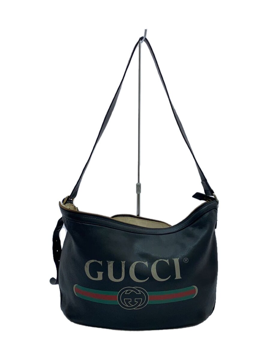 【中古】GUCCI◆ハーフムーン・ホーボーバッグ/ショルダーバッグ/ロゴタイプ刷り上げる/なめし革/黒いこと/523588【御徒面子】