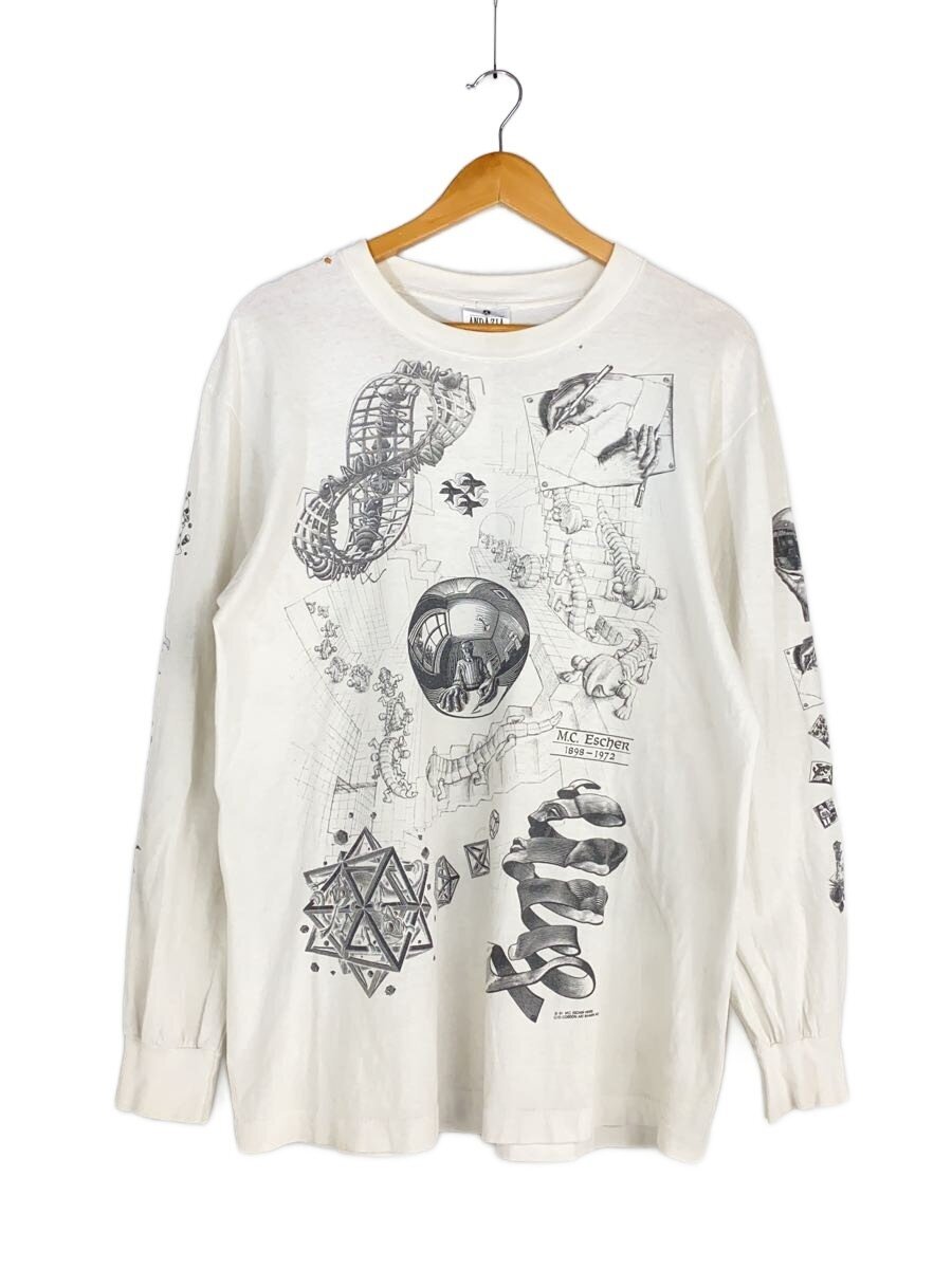 【中古】ANDAZIA/長袖プルオーバー/L/綿織物/白いこと/総柄/90s/M.C.Escher/USA製【メンズウェア】