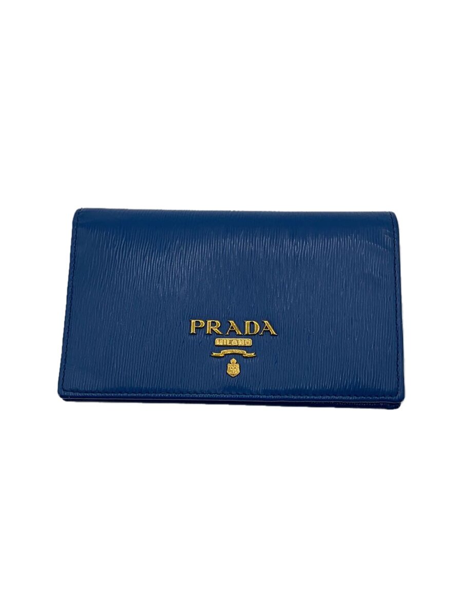 【中古】PRADA◆2ツ折サイフ/牛皮/BLU/無地/レディース【服飾雑貨他】