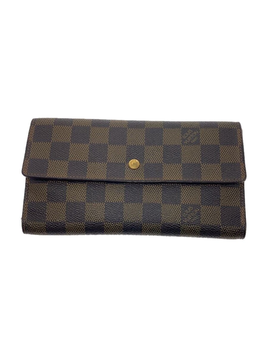 【中古】LOUIS VUITTON◆ポルト・トレゾール・インターナショナル_ダミエ・エベヌ_BRW/PVC/BRW/レディース【服飾雑貨他】