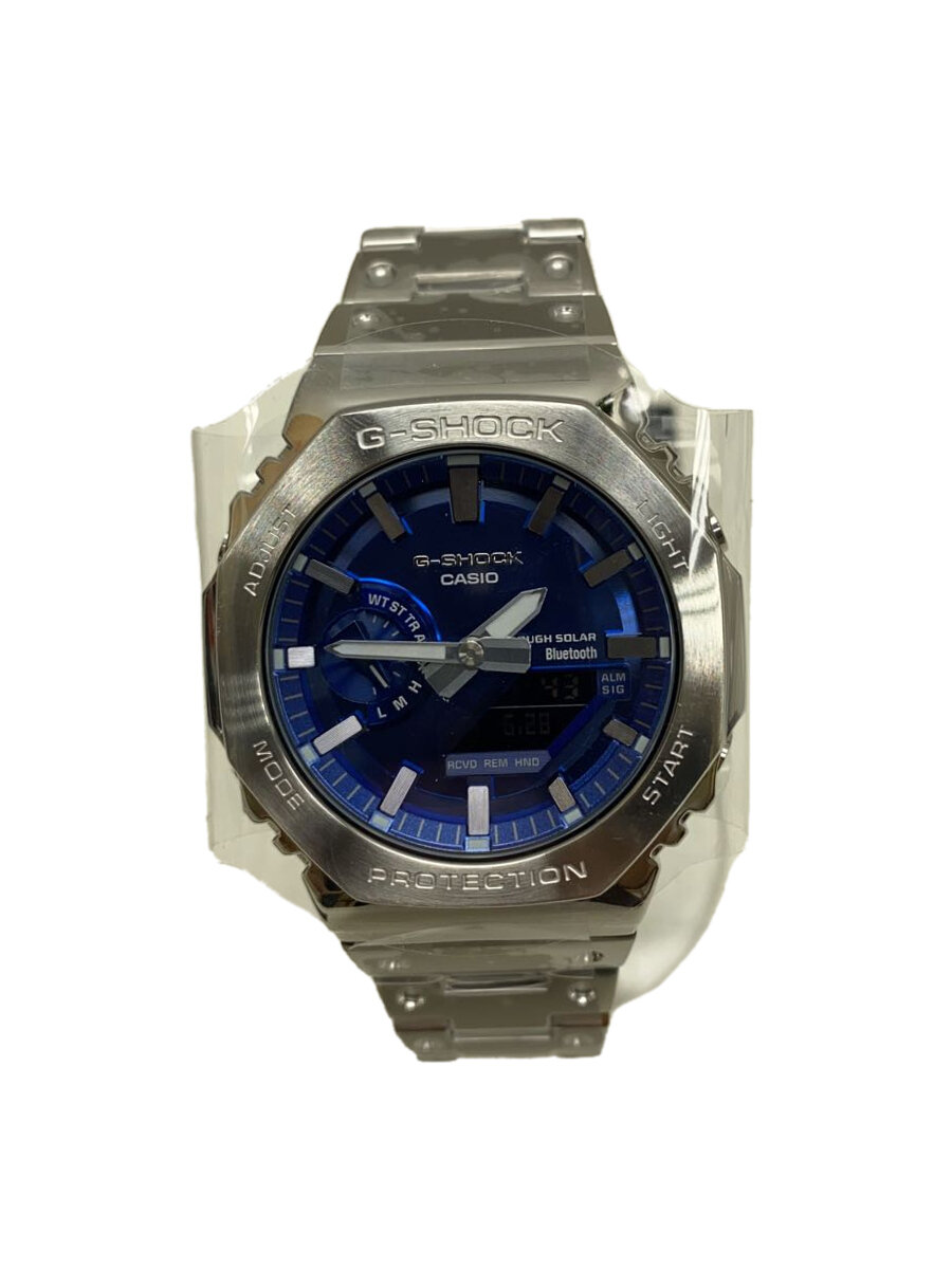 【中古】CASIO◆ソーラーウオッチ_G-SHOCK/デジアナ/ステンレス鋼/BLU/SLV【服飾雑貨他】