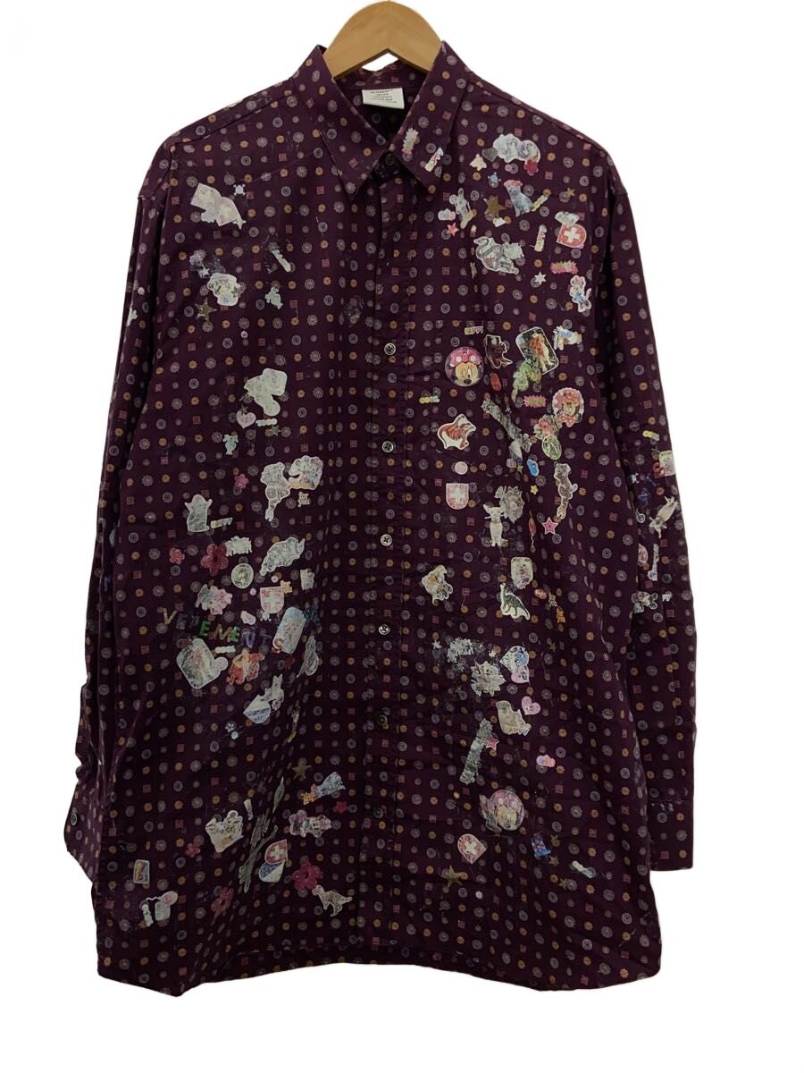 【中古】VETEMENTS◆18AW/Sticker-Print Cotton Oversized Shirt/長袖プルオーバー/XS/綿織物【メンズウェア】