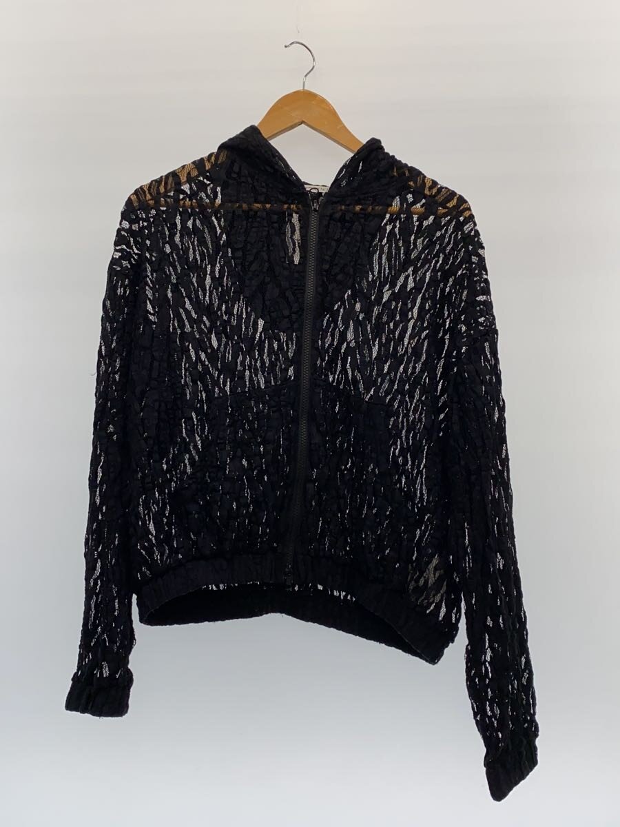 【中古】JOHN LAWRENCE SULLIVAN◆Uneven lace zipup hoodie/M/ナイロン/BLK/5A002-0424-04//【メンズウェア】