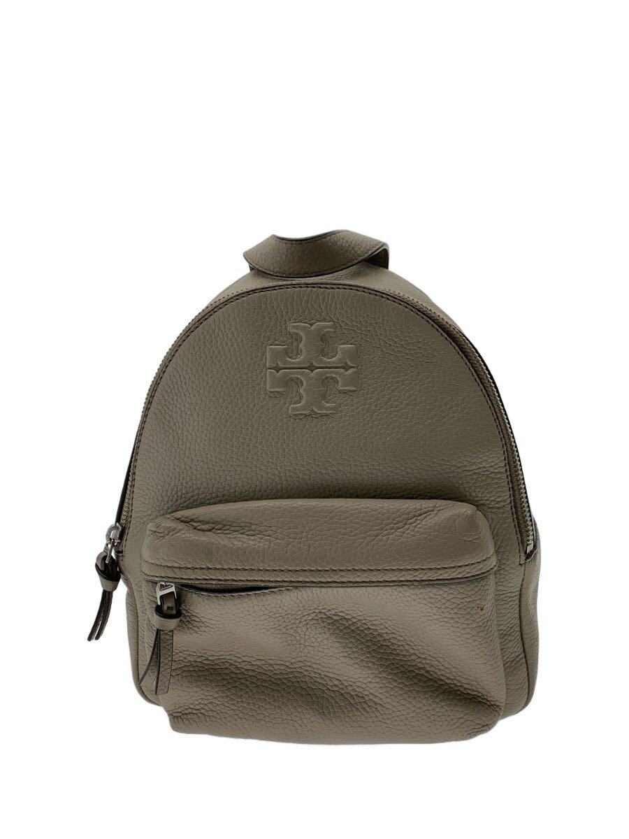 【中古】TORY BURCH◆背嚢/なめし革/GRY/なめし革削れ/ヨゴレ有//【御徒面子】