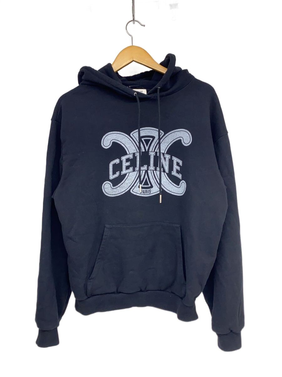 【中古】CELINE◆ロゴプリントスウェットパーカー/S/綿織物/BLK/RY0JH670Q.38AW【メンズウェア】