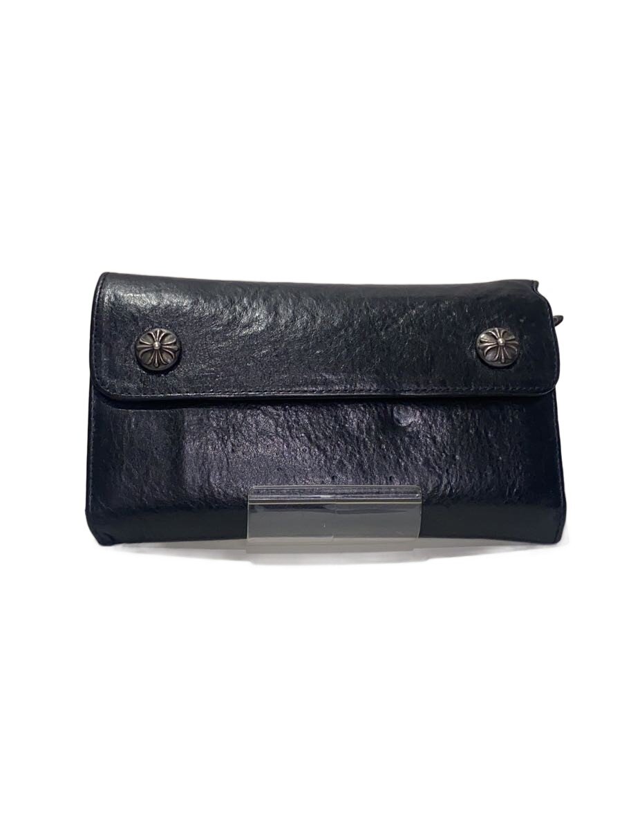 【中古】CHROME HEARTS◆はりつけ台名取り草/2つ折り金入れ/--/BLK/メンズ【服飾雑貨他】