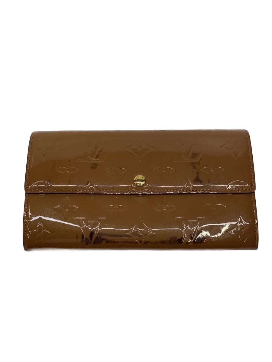 【中古】LOUIS VUITTON◆ポルト・フォイユ・サラ_モノグラム・ヴェルニ_BEG/エナメル/BEG/レディース【服飾雑貨他】