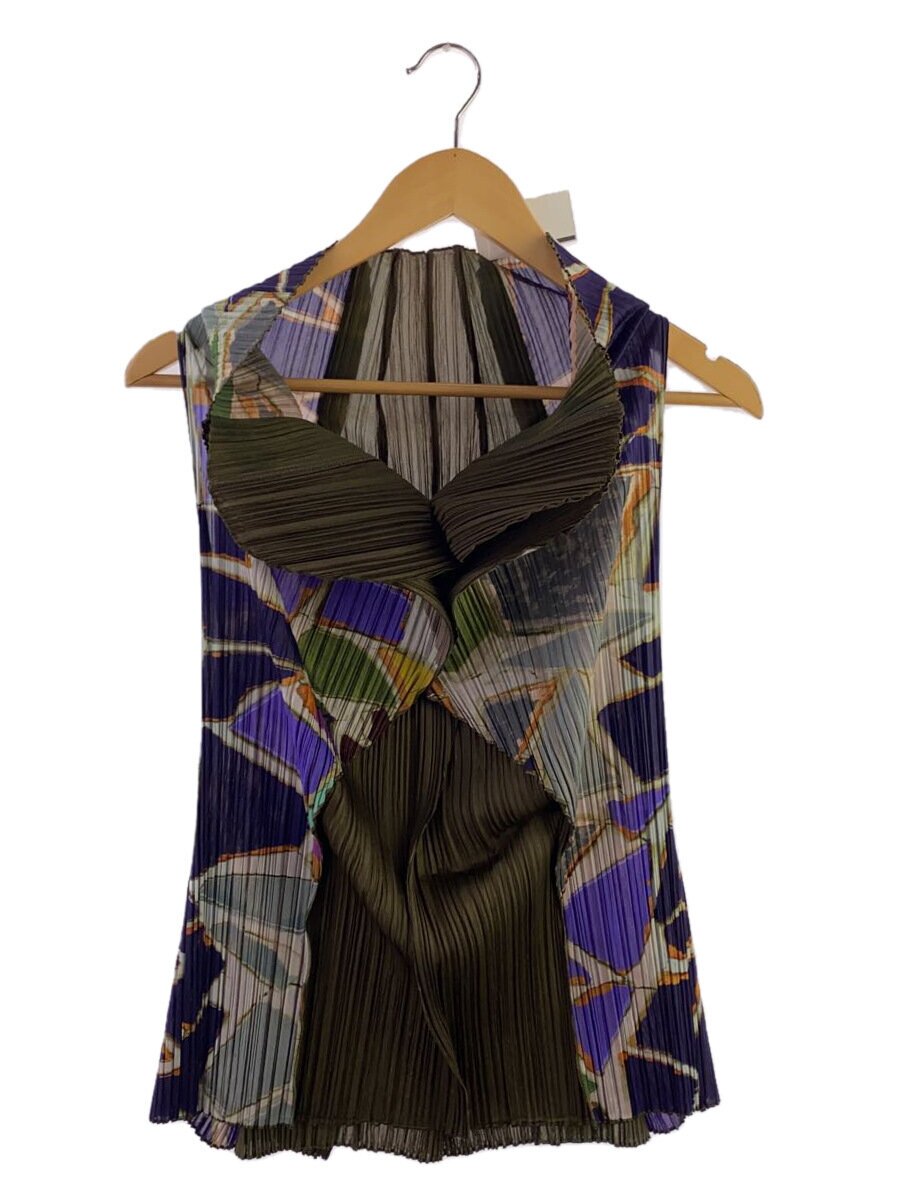 【中古】PLEATS PLEASE ISSEY MIYAKE◆ノースリーブカットソー/3/ポリエステル/マルチ色合い/総柄/PP33-JK734【レディースお召しもの】