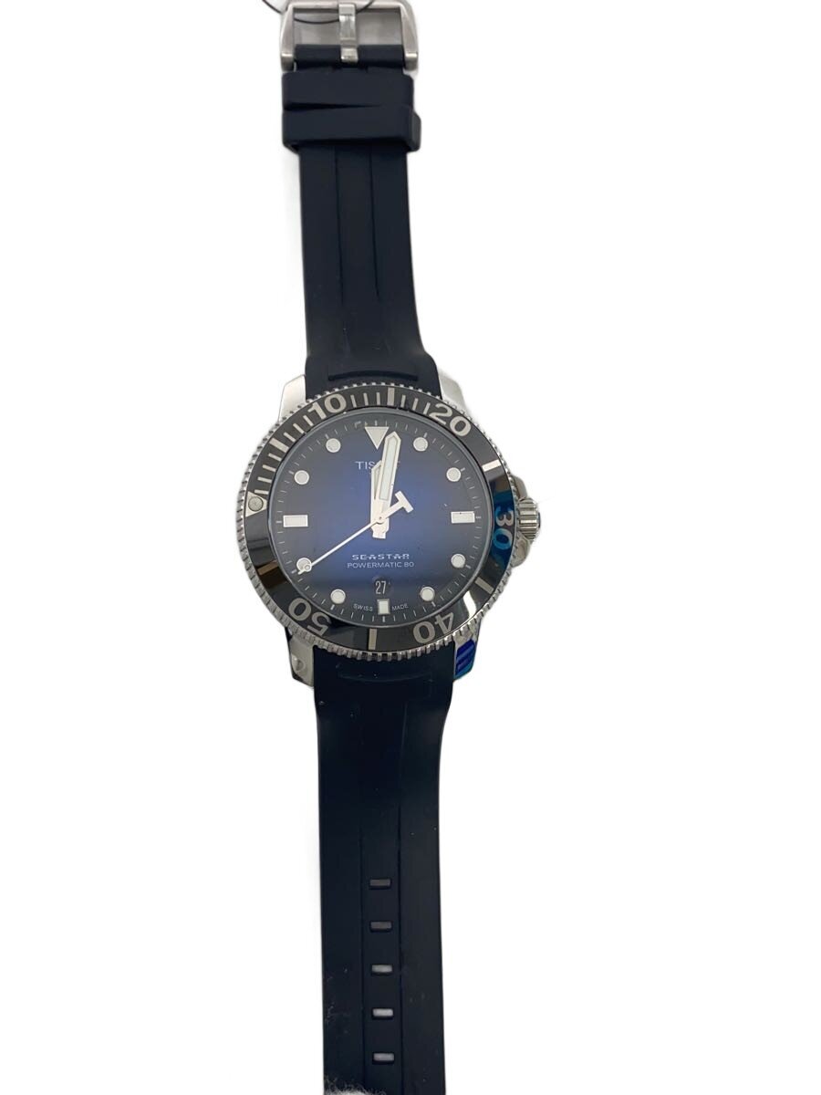【中古】TISSOT◆自動小銃巻ウオッチ/アナログ/天然ゴム/BLU/BLK/T120407A【服飾雑貨他】