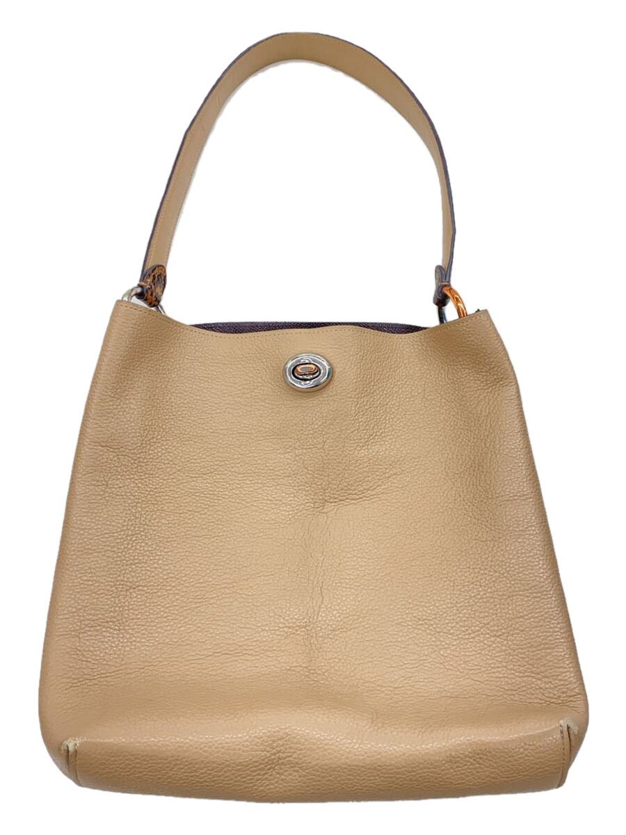 【中古】COACH◆チャーリーバケットバッグ_皮膚軟化剤/なめし革/BEG/無地【御徒面子】