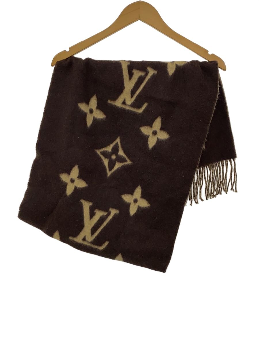 【中古】LOUIS VUITTON◆えり巻き/カシミヤ/BRW/総柄/レディース【服飾雑貨他】