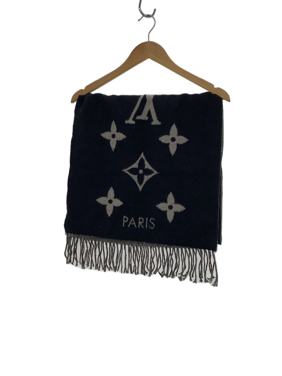 【中古】LOUIS VUITTON◆えり巻き/カシミヤ/BLK/総柄/レディース【服飾雑貨他】