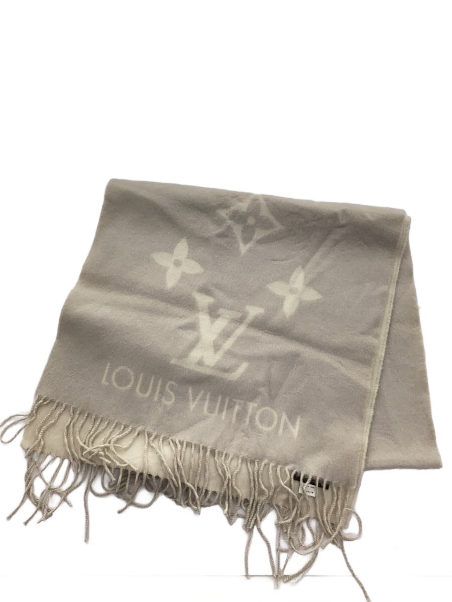 【中古】LOUIS VUITTON◆えり巻き/カシミヤ/GRY/総柄/レディース【服飾雑貨他】