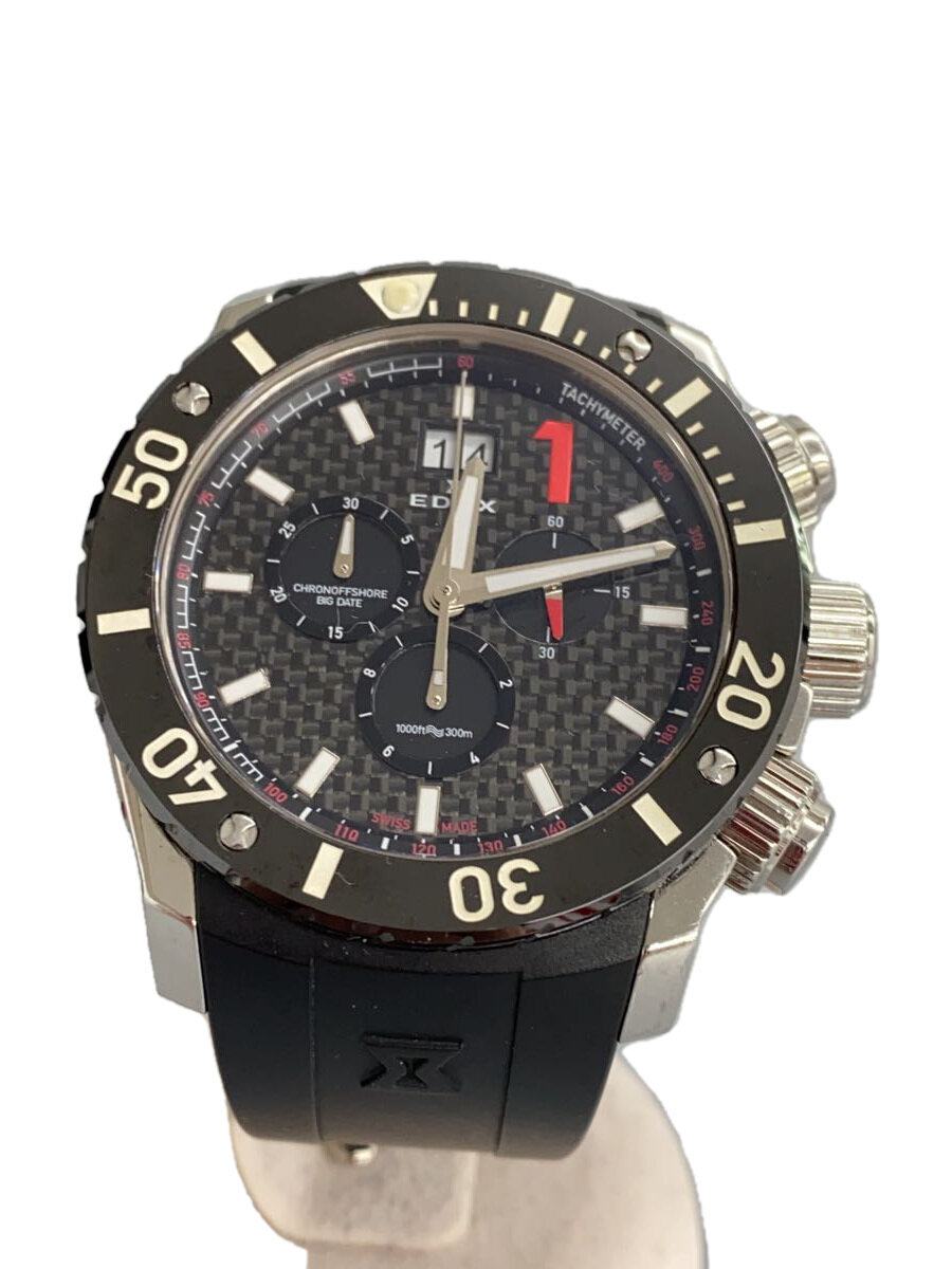 【中古】EDOX◆石英ウオッチ/アナログ/天然ゴム/WHT/BLK/10021//【服飾雑貨他】