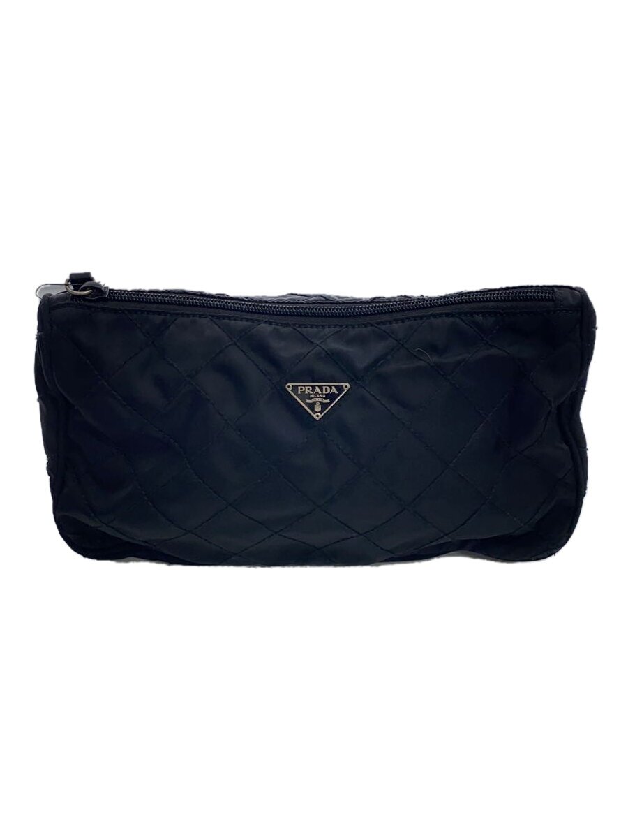 【中古】PRADA◆キルティング合切袋/ナイロン/BLK【御徒面子】