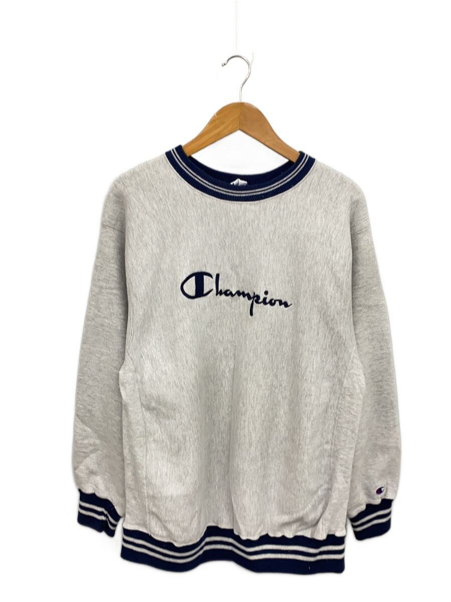【中古】Champion◆90s/REVERSE WEAVE/刺しゅう引き船/リブライン/流汗/XL/綿織物/GRY//【メンズウェア】