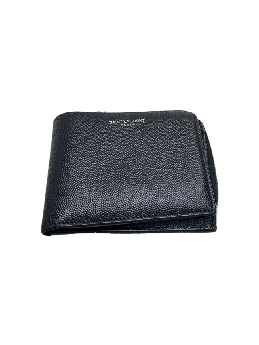 【中古】SAINT LAURENT◆EAST/WEST ZIP WALLET/2つ折り紙入れ/なめし革/黒いこと/メンズ/556268【服飾雑貨他】