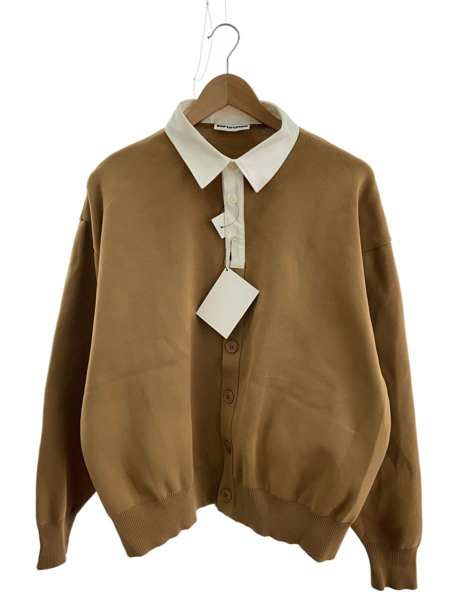 【中古】SOFTHYPHEN◆RUGBY COLLAR KNIT CARDIGAN/ジレー(朦々たる)/3/ポリエステル/BEG【メンズウェア】