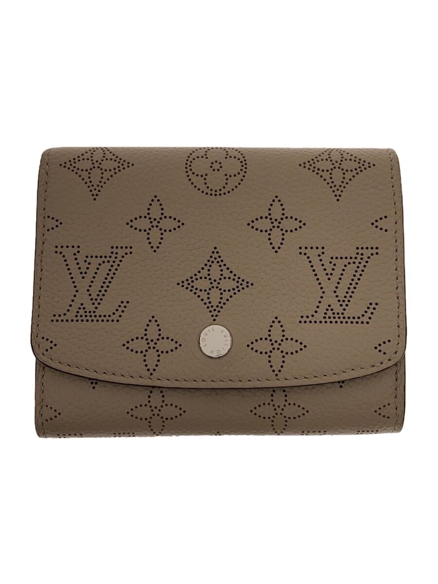 【中古】LOUIS VUITTON◆ポルト・フォイユ・イリスコンパクト_マヒナ/レザー/BEG/レディース【服飾雑貨他】