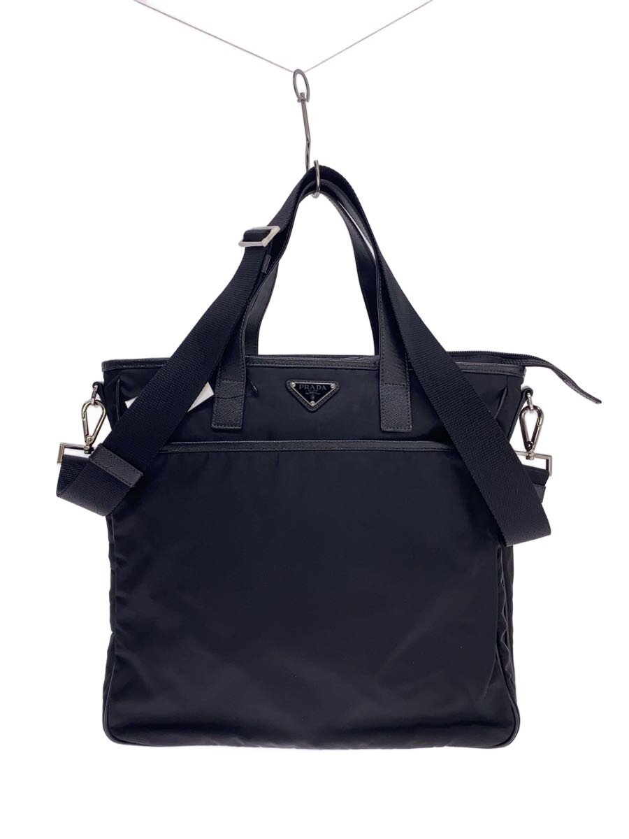 【中古】PRADA◆2WAY/肩先/三角ロゴタイプ/金属元素お皿/NERO/トートバッグ/ナイロン/BLK/2VG033【御徒面子】