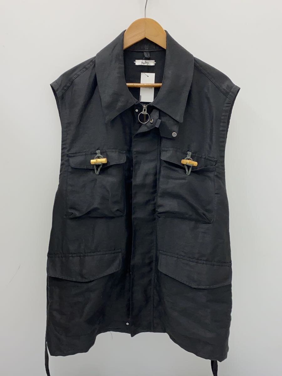 【中古】saby◆24ss/HUNTING VESTハンティングベストジャケット/L/リネン/BLK/24S-031502【メンズウェア】