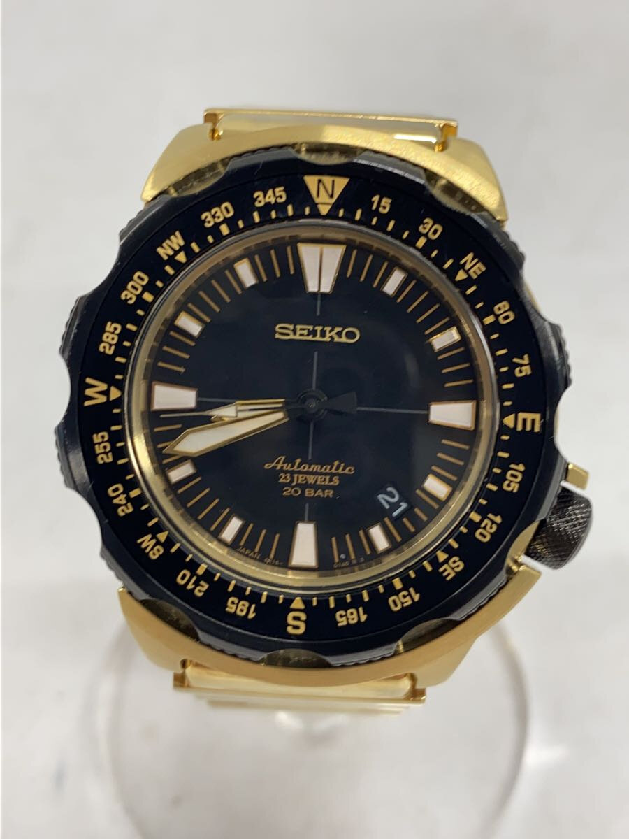 【中古】SEIKO◆LAND MONSTER/地べた変わり種/自動小銃巻ウォッチ/アナログ/BLK/GLD/6R15-01G0//【服飾雑貨他】