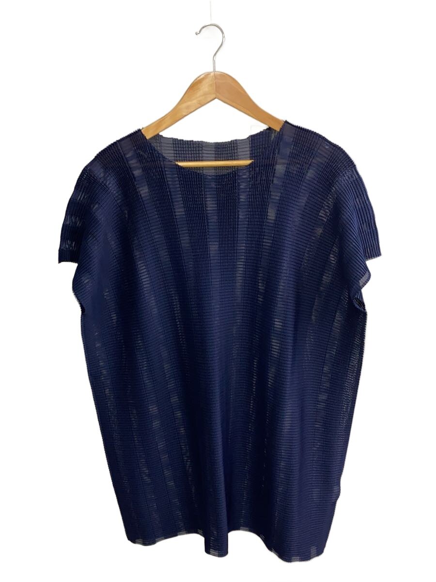 【中古】me ISSEY MIYAKE◆水準切り取る/2Dワッフルプリーツトップス/ポリエステル/NVY/MI93KT262//【レディース御召しもの】
