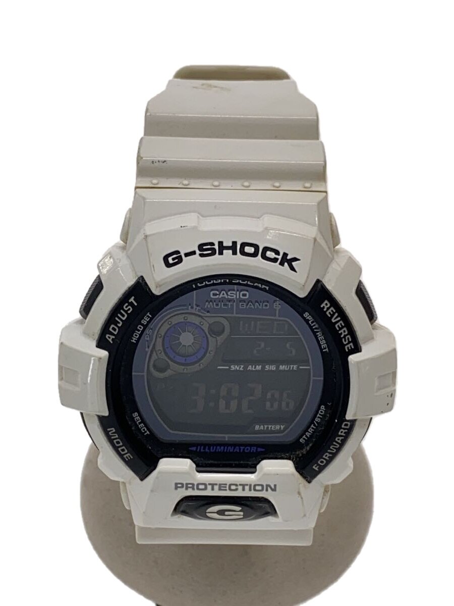 【中古】CASIO◆ソーラーウオッチ・G-SHOCK/デジタル/天然ゴム/WHT/WHT/SS【服飾雑貨他】