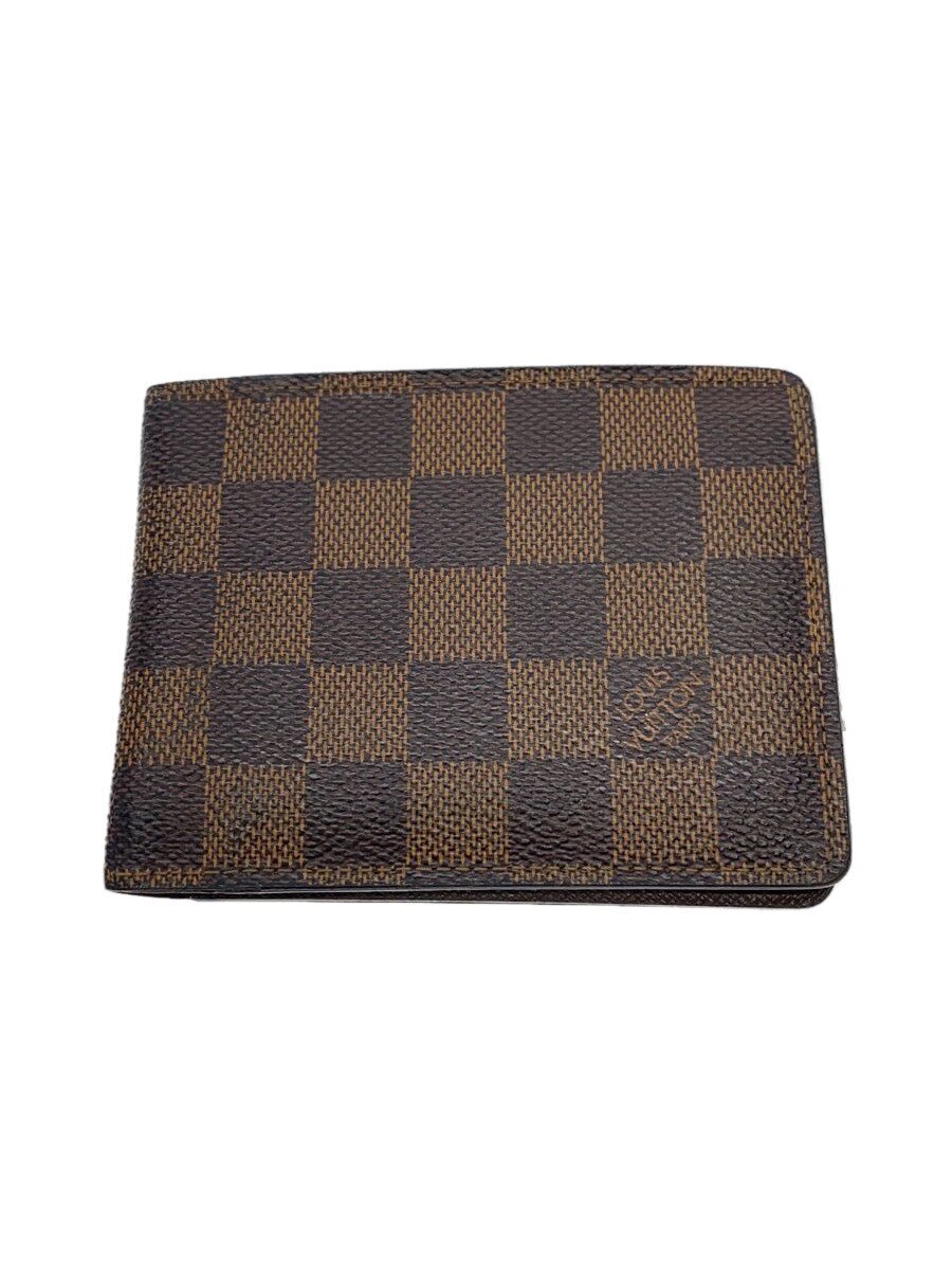 【中古】LOUIS VUITTON◆ポルト・フォイユ・ミュルティプル_ダミエ・エベヌ_BRW/PVC/BRW/レディース【服飾雑貨他】