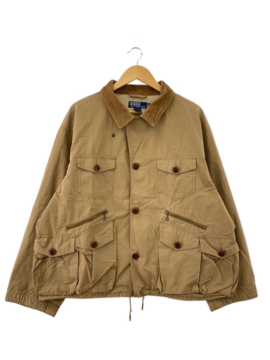【中古】POLO RALPH LAUREN◆Vintage/90s/フィッシングジャケット/SIZE:XXL/綿織物/キャメルベージュ/襟コール天【メンズウェア】