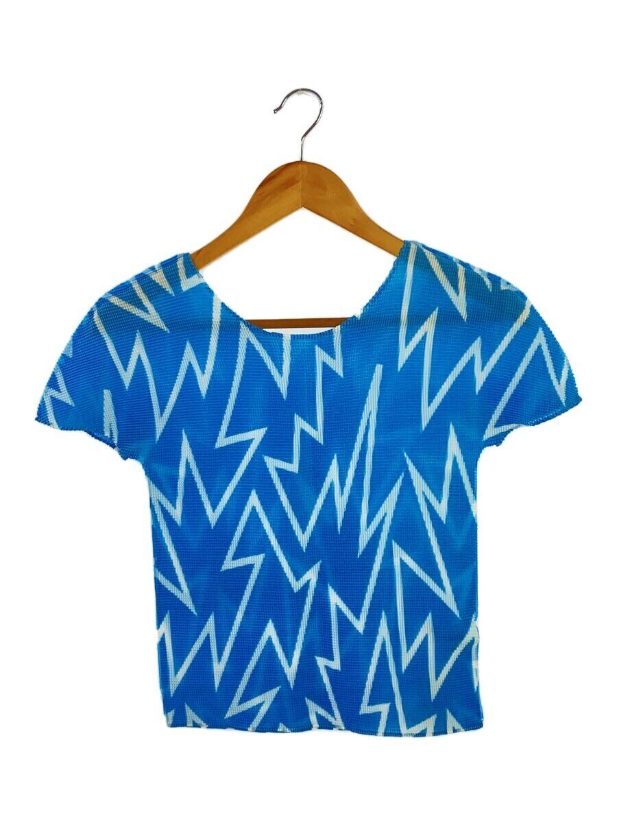 【中古】me ISSEY MIYAKE◆半袖カットソー/--/ポリエステル/BLU/総柄/MI21FK426//【レディース御召しもの】