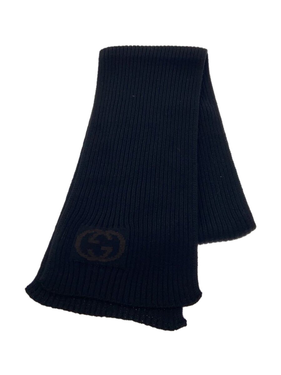 【中古】GUCCI◆えり巻き/羊毛/BLK/メンズ【服飾雑貨他】