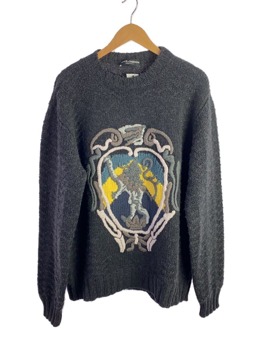 【中古】DOLCE\u0026GABBANA◆編み物・スウェーター(朦々たる)/--/アンゴラ/薄墨色/無地/GI189K【メンズウェア】