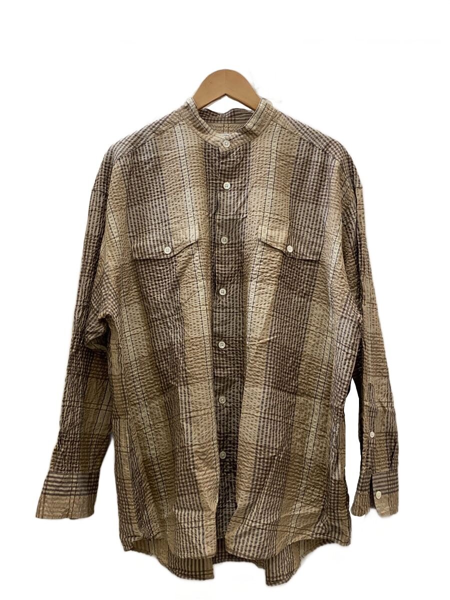 【中古】ANSNAM◆river aoyama別注/シルクシアサッカーチェックシャツ/長袖プルオーバー/2/絹地/BEG/読み合わせる【メンズウェア】