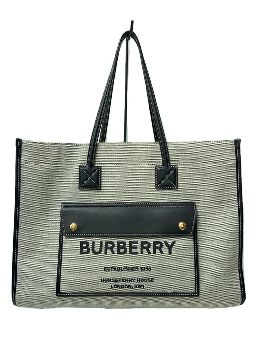 【中古】BURBERRY◆トートバッグ/綿織物/GRY【御徒面子】