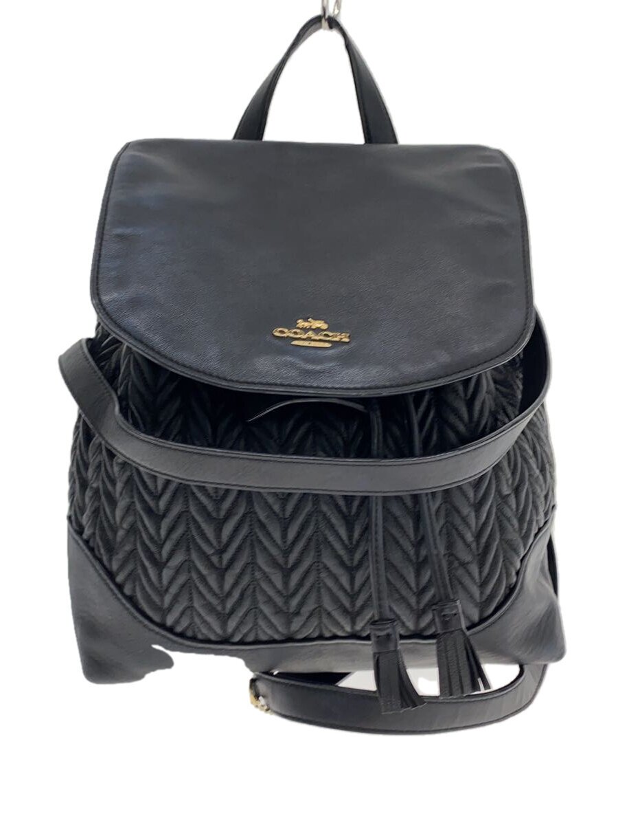 【中古】COACH◆ELLE BACKPACK WITH QUILTING/背嚢/キルティング/なめし革/BLK/F72842【御徒面子】