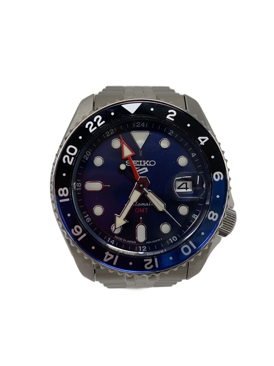 【中古】SEIKO◆自動小銃巻ウオッチ/アナログ/ステンレス鋼/NVY/SLV/4R34-00A0【服飾雑貨他】
