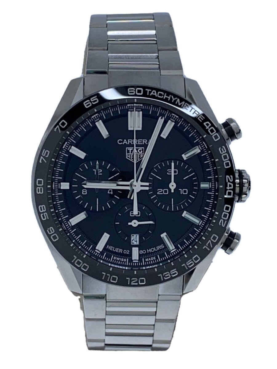 【中古】TAGHeuer◆カレラホイヤー02/CBN2A1B/ウオッチ/アナログ/BLK/SLV【服飾雑貨他】