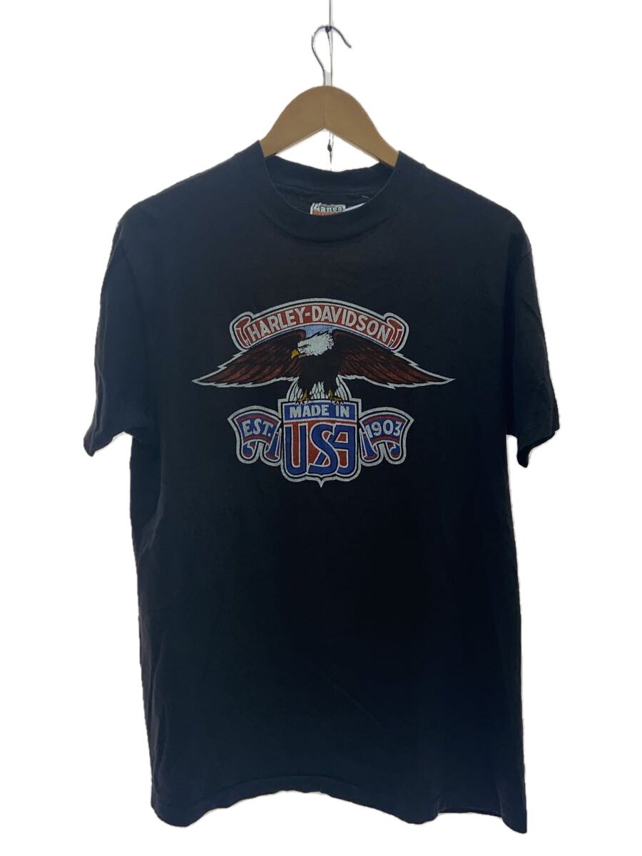 【中古】Hanes◆80/USA製/HARLEY-DAVIDSON/プルオーバー/L/綿織物/BLK【メンズウェア】