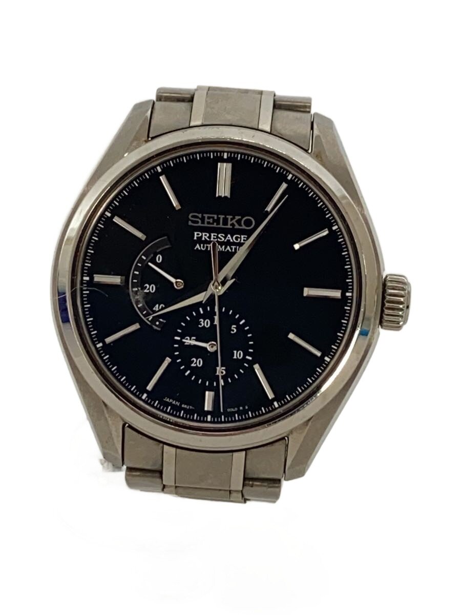 【中古】SEIKO◆プレサージュ/自動小銃巻ウオッチ/6R27-00H0/裏スケ/しろがね色//【服飾雑貨他】