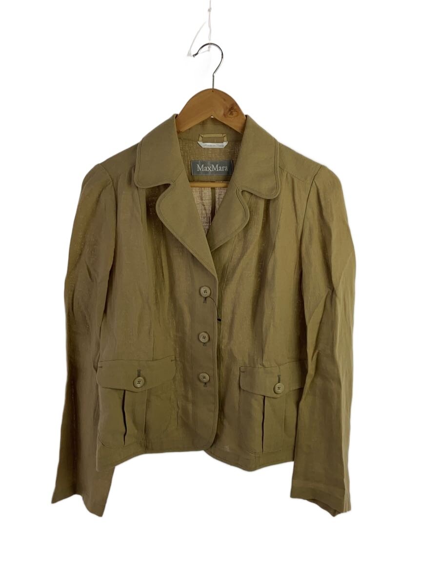 【中古】MAX MARA◆銀引き船/リネン100/筋目衣嚢/上衣/44/リネン/BEG【レディース御召しもの】
