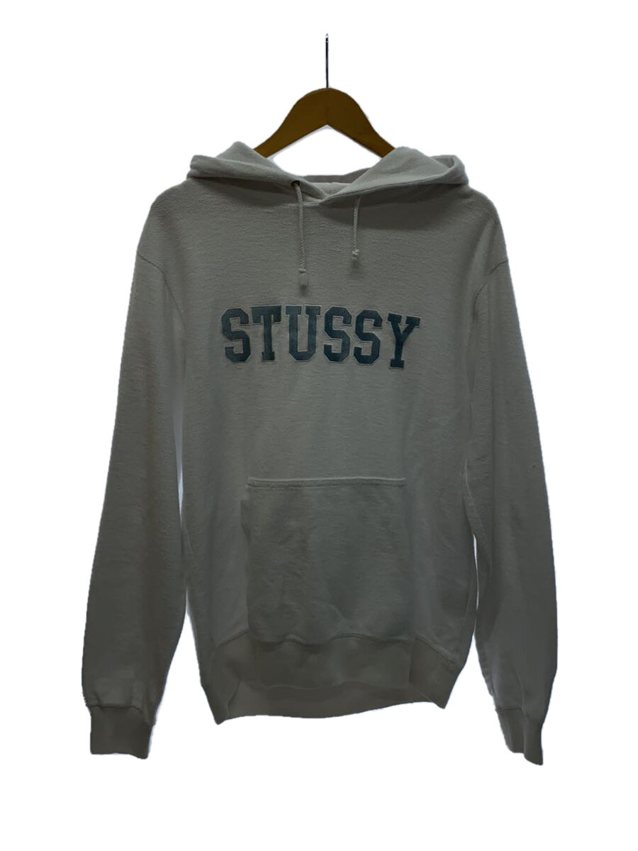 【中古】STUSSY◆フリントロゴ/汚れた状態有/パーカー/M/綿織物/WHT//【メンズウェア】