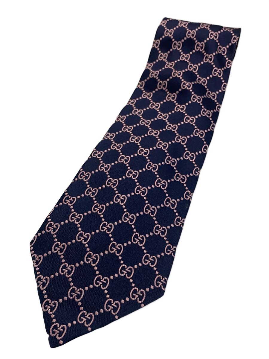 【中古】GUCCI◆タイ/絹地/NVY/総柄/メンズ【服飾雑貨他】