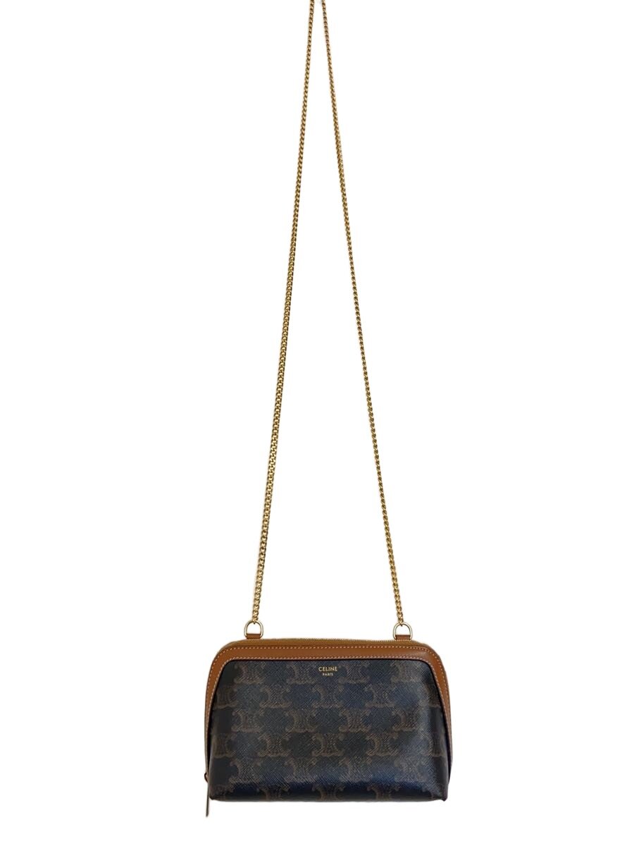 【中古】CELINE◆トリオンフ/チェーン店肩先/合切袋御徒面子/ショルダーバッグ/なめし革/BRW/総柄【御徒面子】